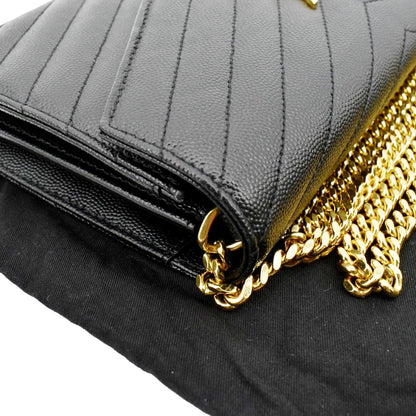 YVES SAINT LAURENT Chevron Grain De Poudre Envelope Chain Bag Black