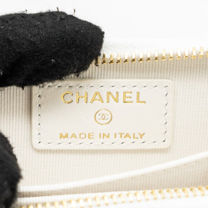 Chanel Mini Bow Card Holder With Chain Tweed White L(Microchip)