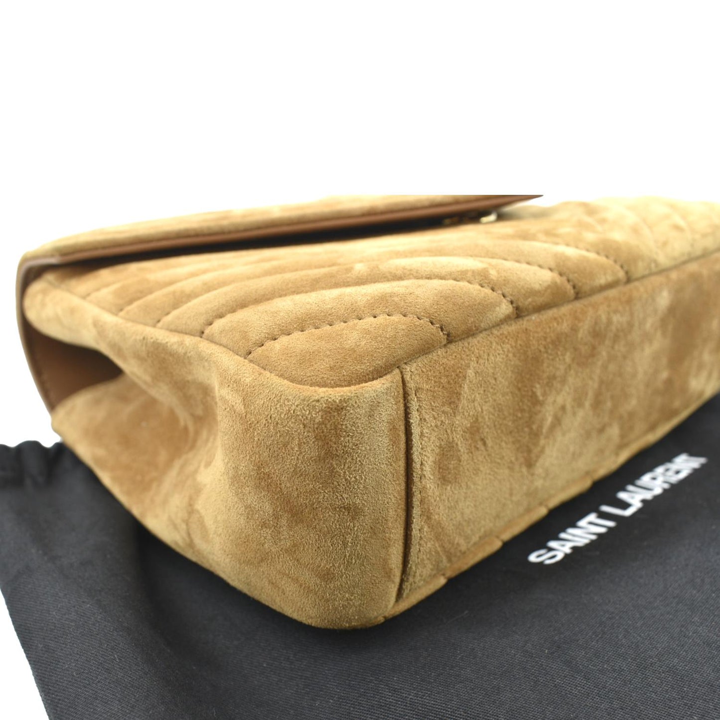 YVES SAINT LAURENT College Chevron Suede Shoulder Chain Bag Camel