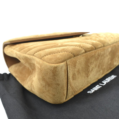 YVES SAINT LAURENT College Chevron Suede Shoulder Chain Bag Camel
