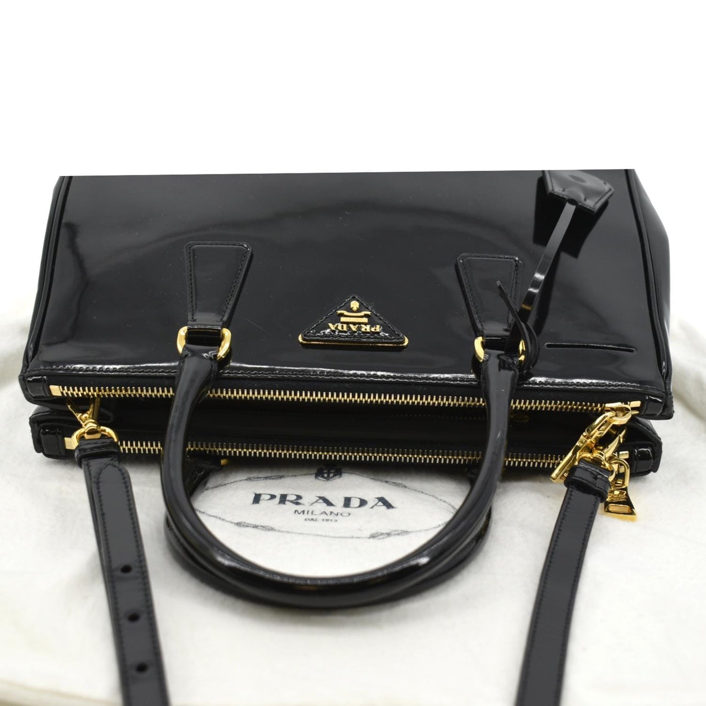 PRADA Double Zip Patent Leather Shoulder Bag Black B1801N