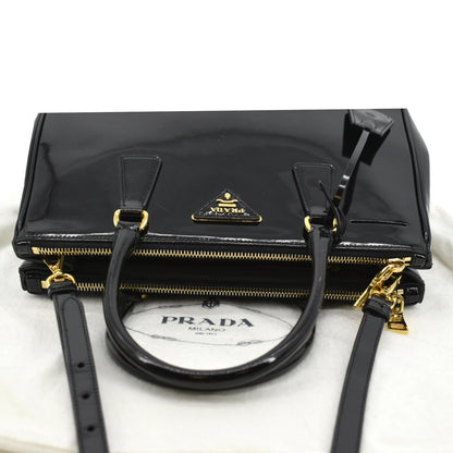PRADA Double Zip Patent Leather Shoulder Bag Black B1801N