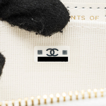 Chanel Mini Bow Card Holder With Chain Tweed White L(Microchip)