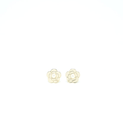 Chanel Camellia Earrings Pearl Light Gold Tone
