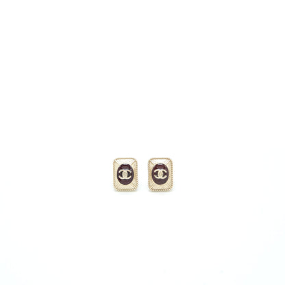 Chanel Square CC Logo Earrings Gold Tone