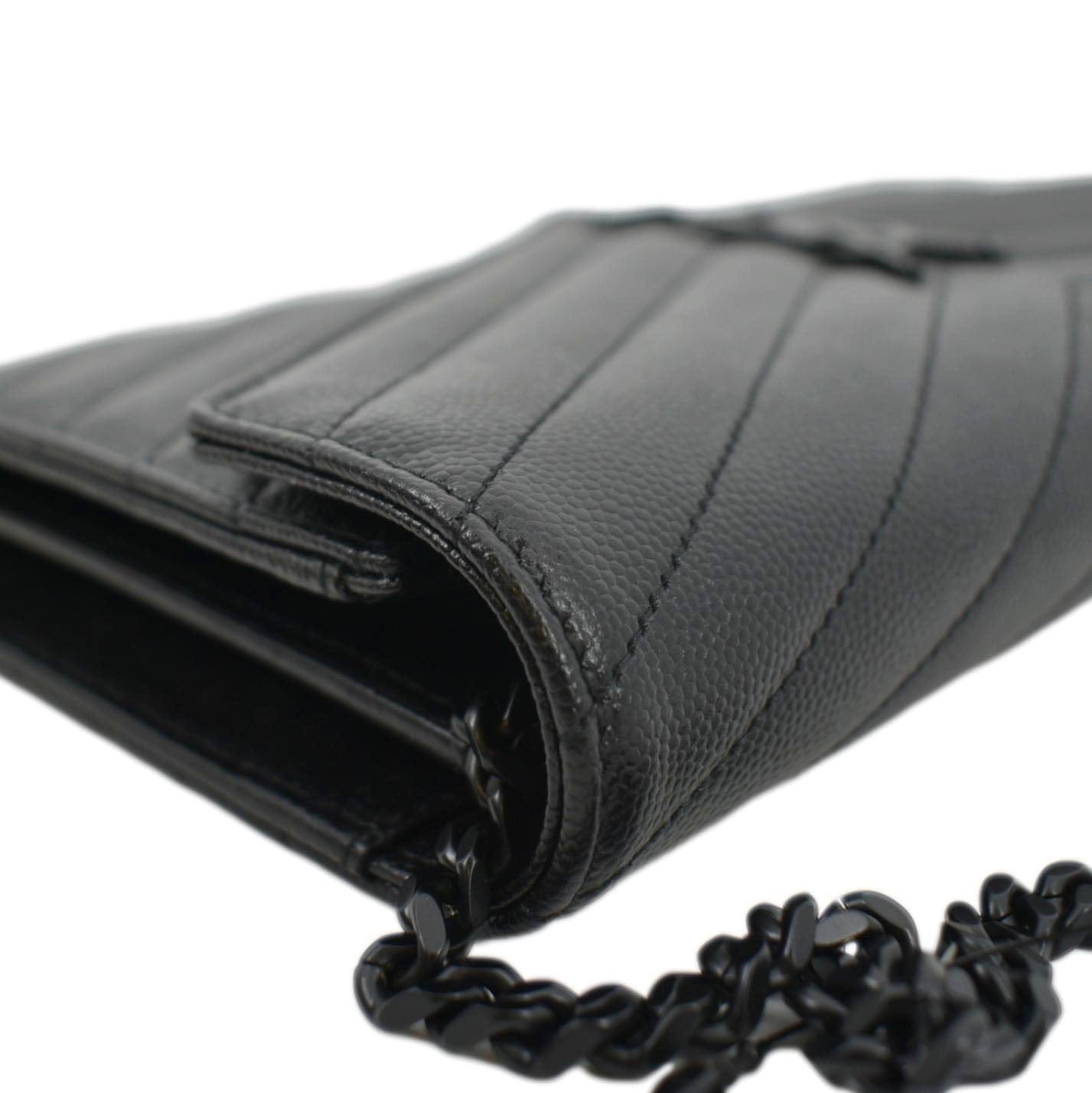 YVES SAINT LAURENT Cassandre Chain Wallet Leather Crossbody Bag Black