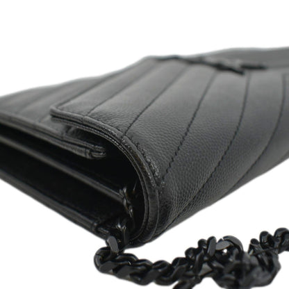 YVES SAINT LAURENT Cassandre Chain Wallet Leather Crossbody Bag Black