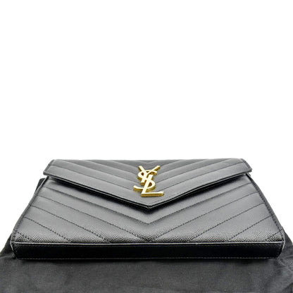 YVES SAINT LAURENT Chevron Grain De Poudre Envelope Chain Bag Black
