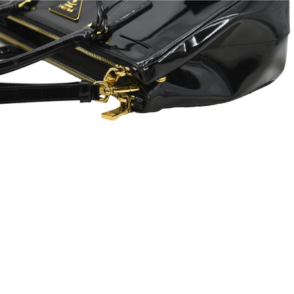 PRADA Double Zip Patent Leather Shoulder Bag Black B1801N