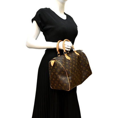 LOUIS VUITTON Speedy 30 Monogram Canvas Satchel Bag Brown