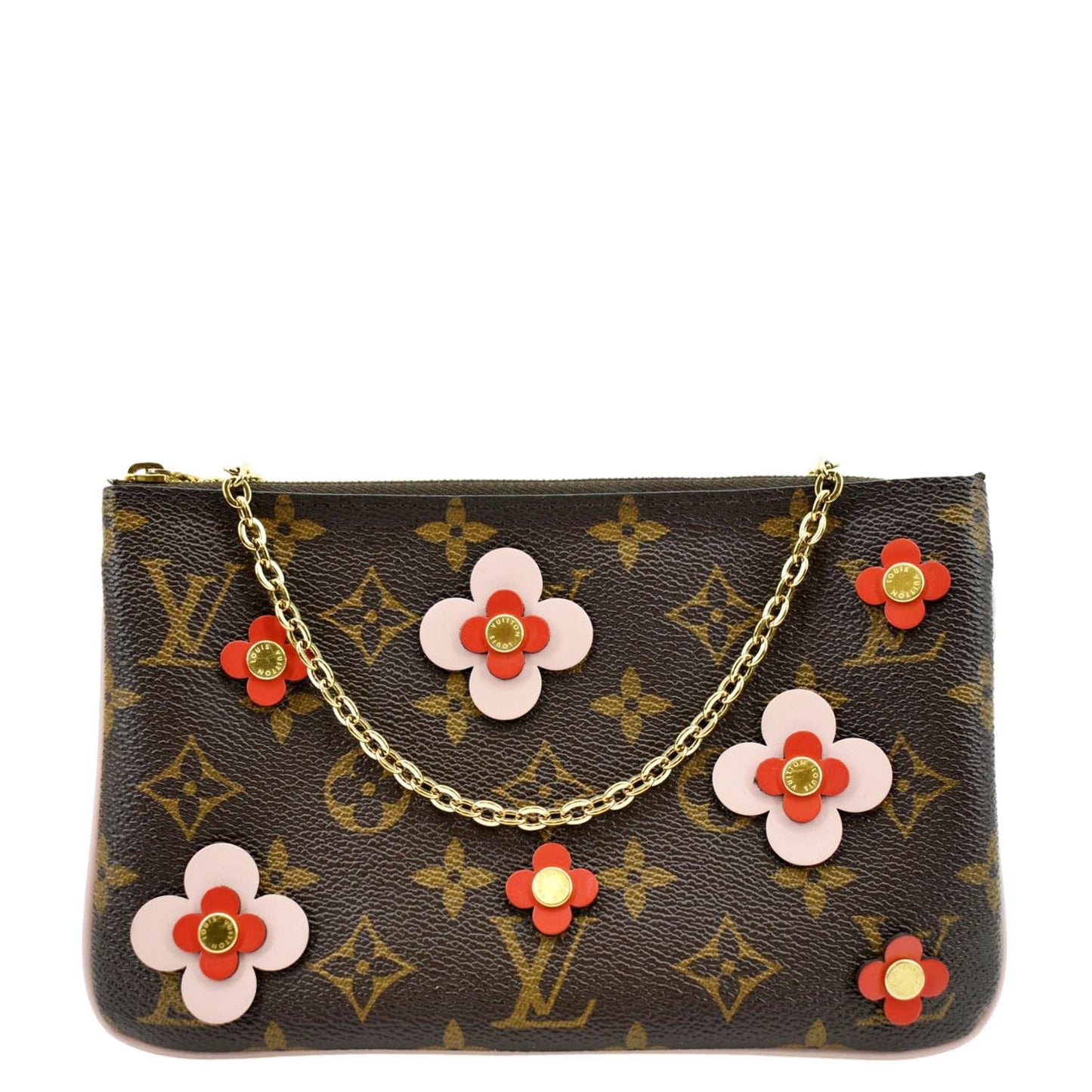 LOUIS VUITTON Blooming Flowers Pochette Monogram Canvas Chain Crossbody Bag Brown