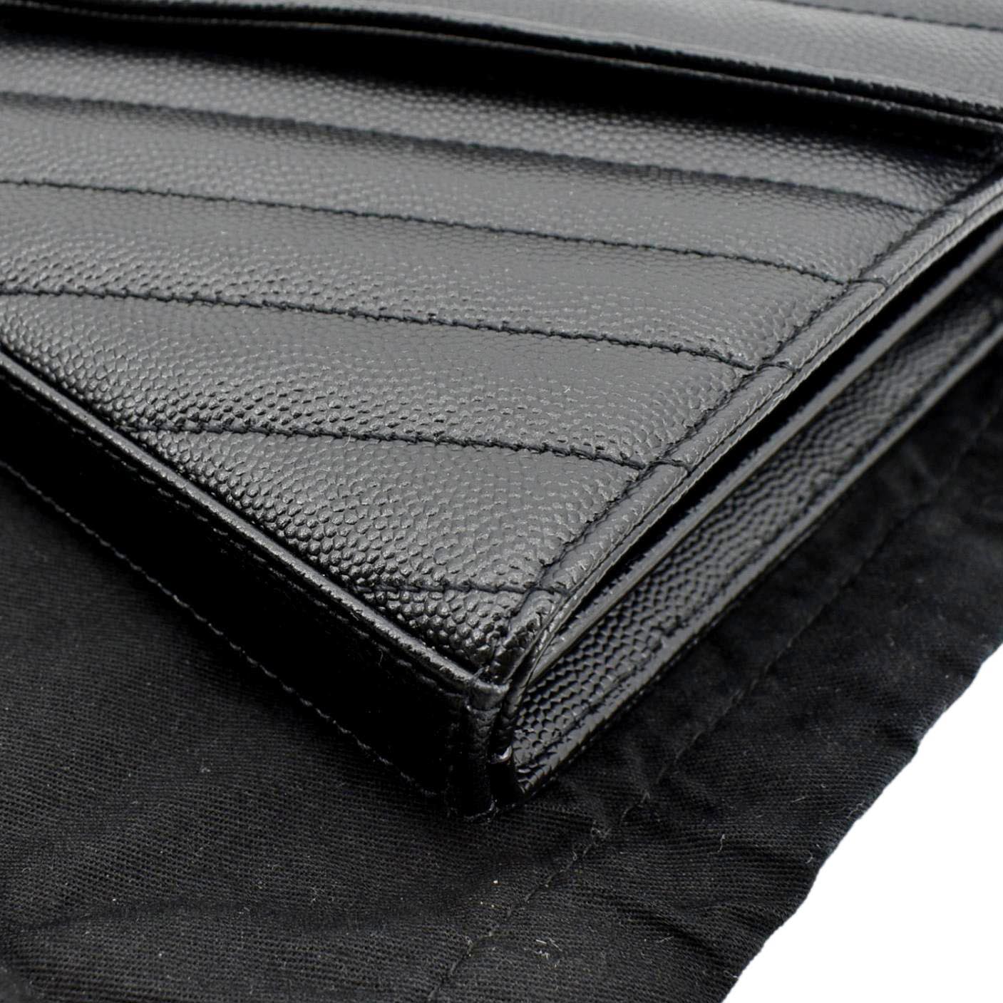 YVES SAINT LAURENT Chevron Grain De Poudre Envelope Chain Bag Black