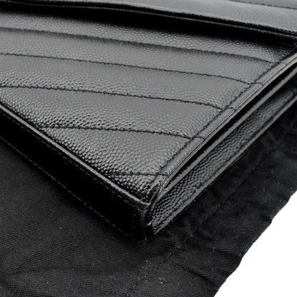 YVES SAINT LAURENT Chevron Grain De Poudre Envelope Chain Bag Black
