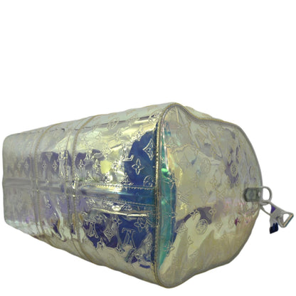 LOUIS VUITTON Keepall Bandouliere Embossed Monogram PVC Prism Travel Bag Iridescent
