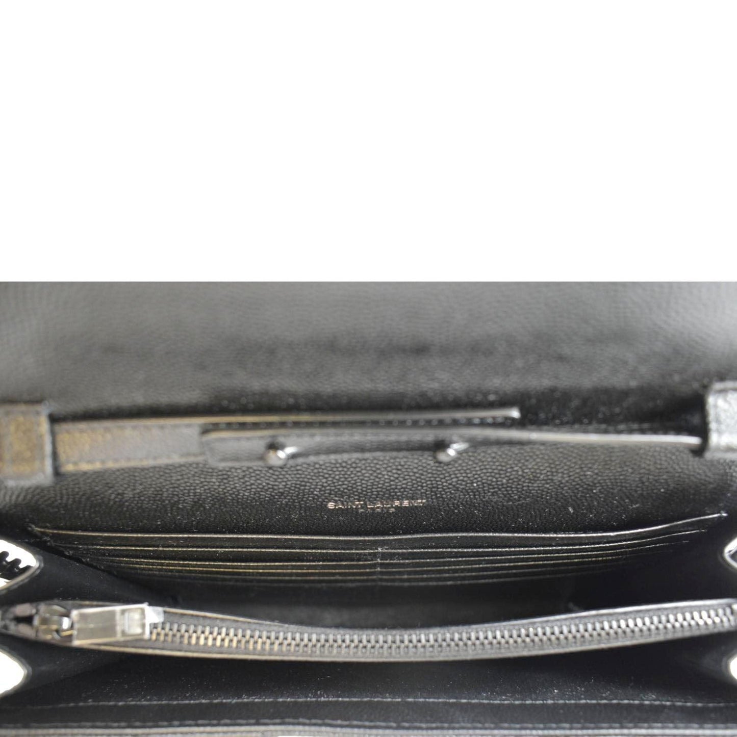 YVES SAINT LAURENT Cassandre Chain Wallet Leather Crossbody Bag Black