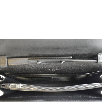 YVES SAINT LAURENT Cassandre Chain Wallet Leather Crossbody Bag Black