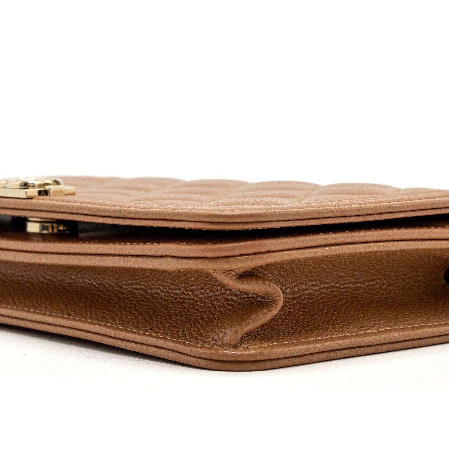 Chanel boy wallet on chain caviar light caramel L (microchip)