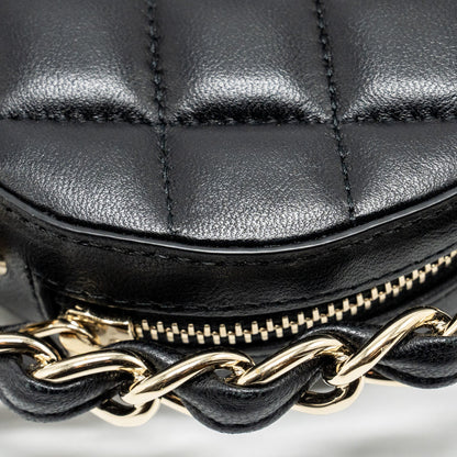 Chanel 22c Quilted Round Clutch With Chain Lambskin Black L