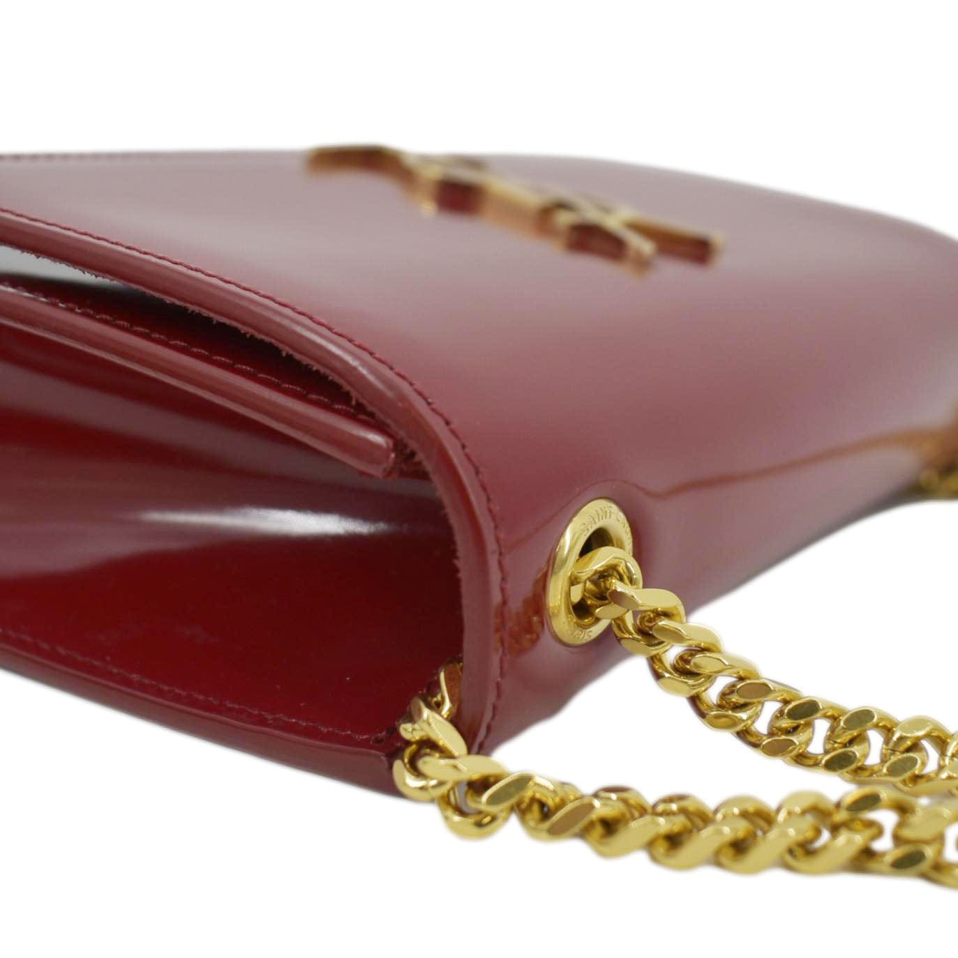 YVES SAINT LAURENT Kate Leather Chain Clutch Crossbody Bag Red