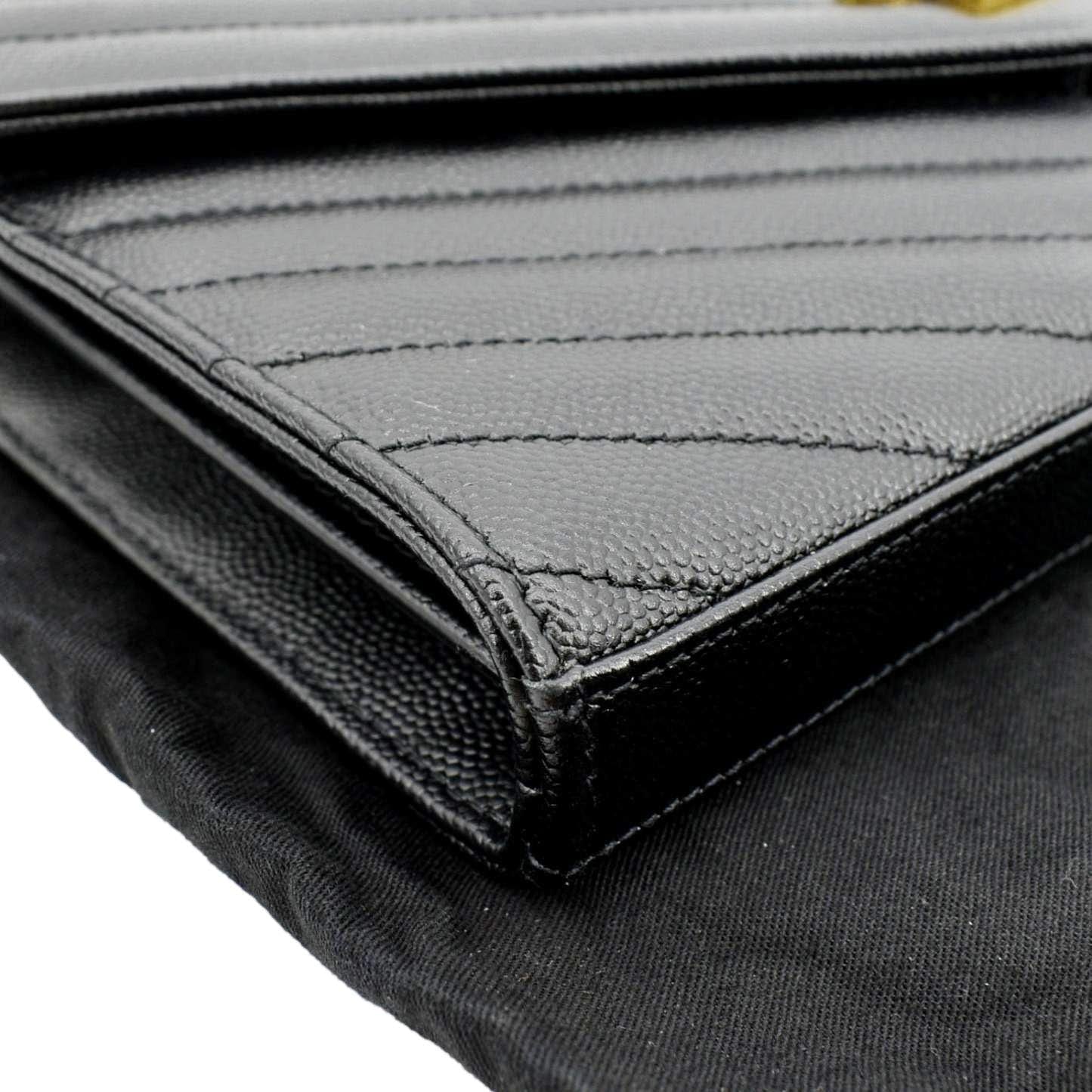 YVES SAINT LAURENT Chevron Grain De Poudre Envelope Chain Bag Black