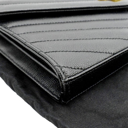 YVES SAINT LAURENT Chevron Grain De Poudre Envelope Chain Bag Black