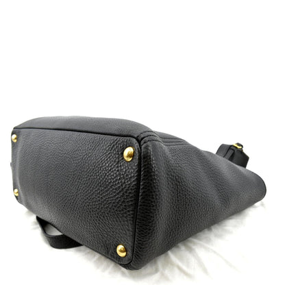 PRADA Vitello Daino Side-Pocket Leather Tote Shoulder Bag Black