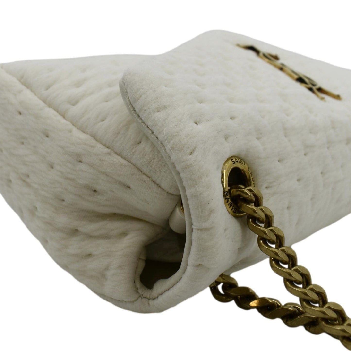 YVES SAINT LAURENT Calypso Organza Leather Crossbody Bag White