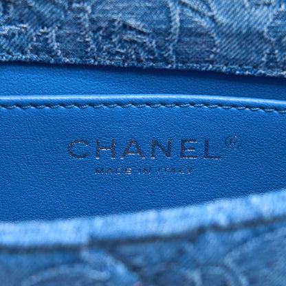 Chanel Coco Love Flap Bag Camellia Denim Blue  (Microchip)