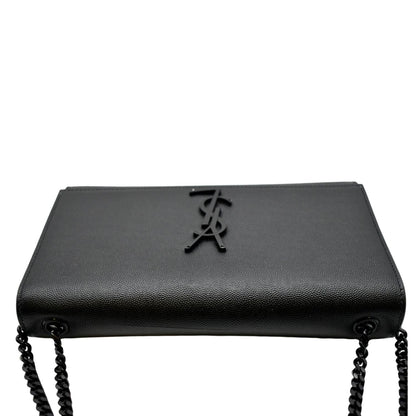 YVES SAINT LAURENT Kate Leather Chain Clutch Crossbody Bag Black