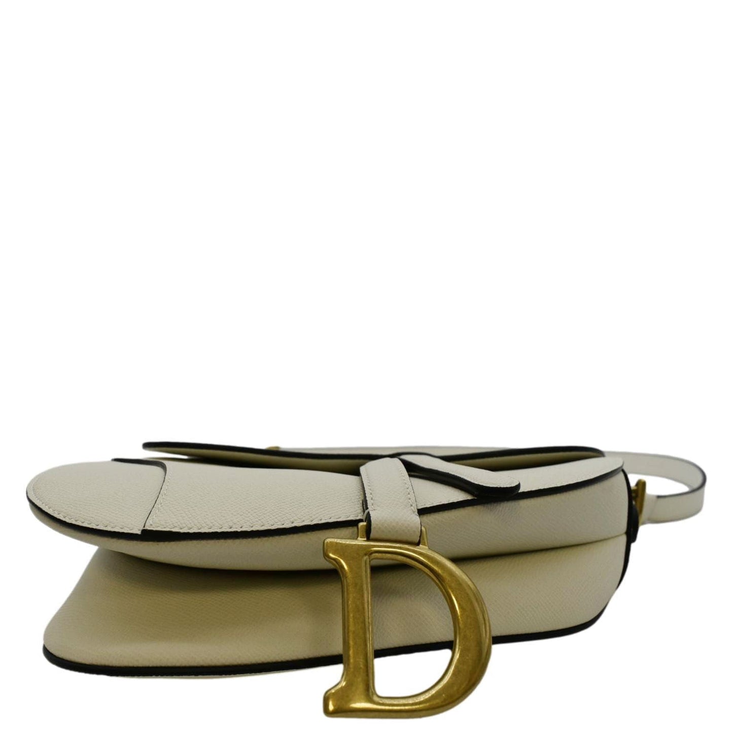 CHRISTIAN DIOR Saddle Grained Calfskin Leather Satchel Shoulder Bag Ivory