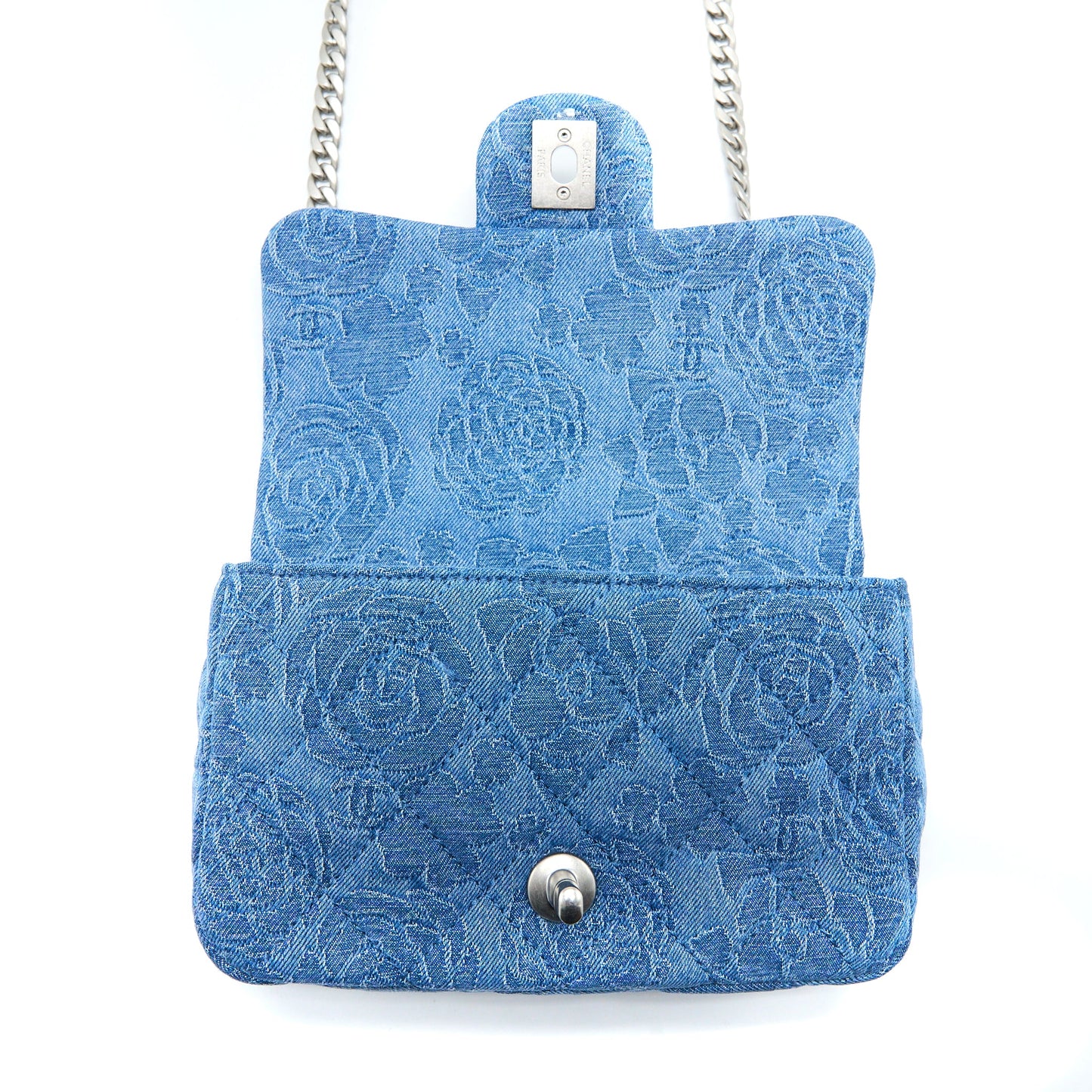 Chanel Coco Love Flap Bag Camellia Denim Blue  (Microchip)