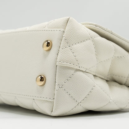 Chanel Mini Coco Handle Caviar White L (Microchip)
