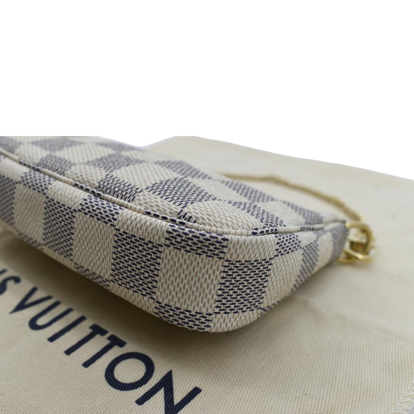 LOUIS VUITTON Mini Pochette Damier Azur Accessoires Pouch White