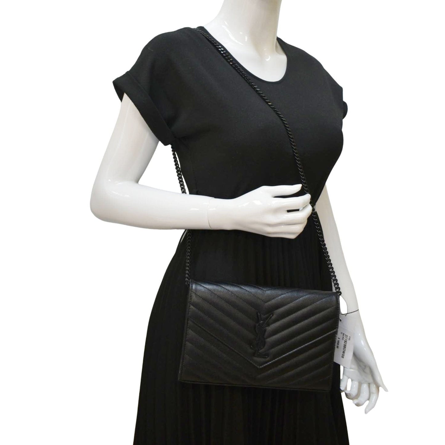 YVES SAINT LAURENT Cassandre Chain Wallet Leather Crossbody Bag Black