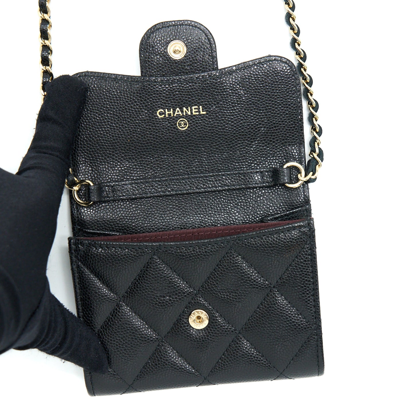 Chanel Card Holder On Chain Caviar Black L