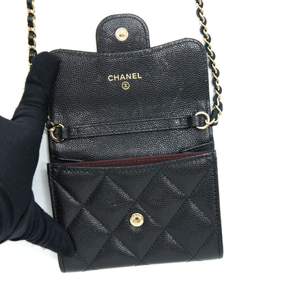 Chanel Card Holder On Chain Caviar Black L