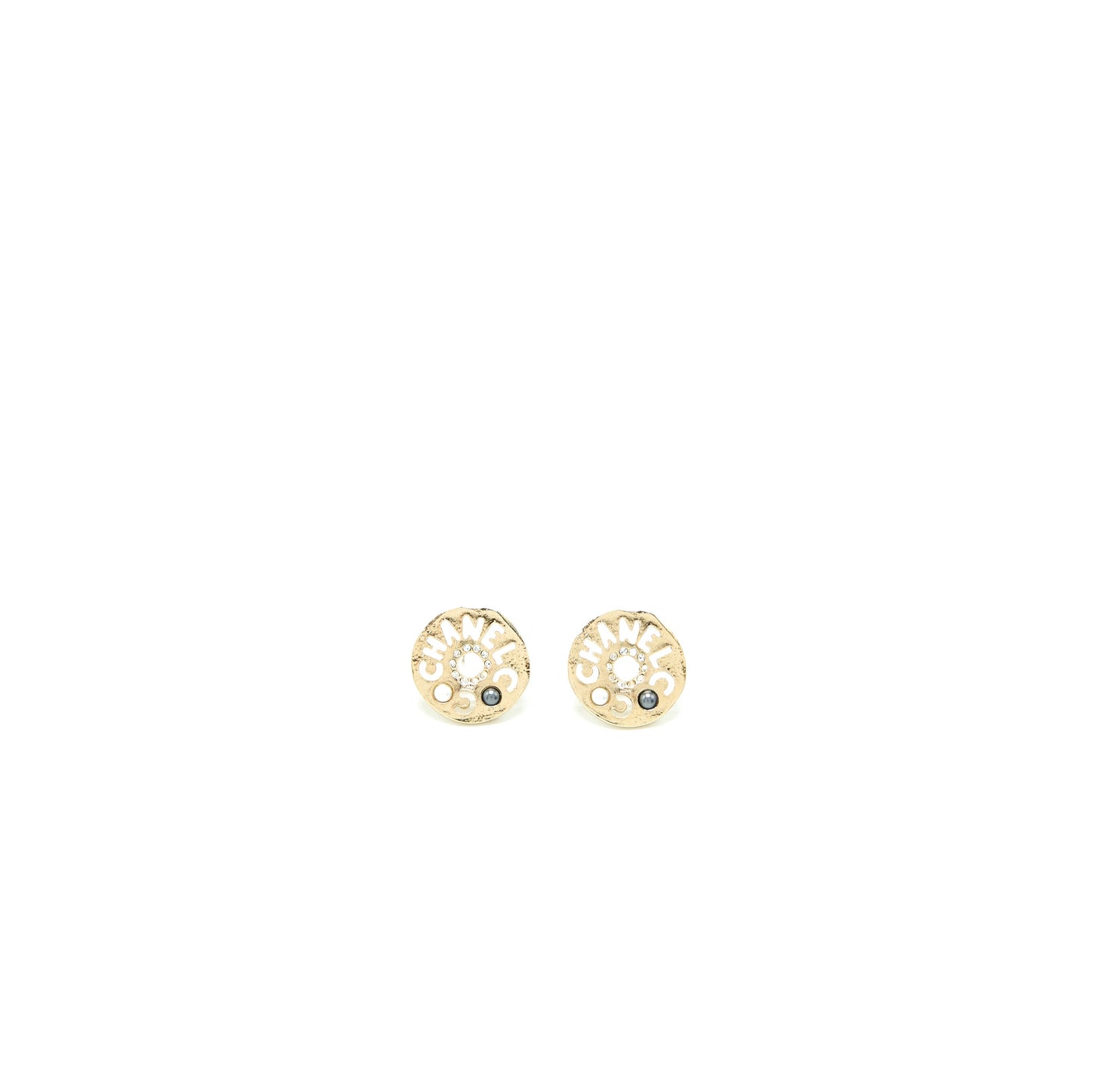 Chanel Round Letters Earrings Crystal Pearl L