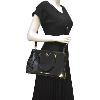 PRADA Double Zip Patent Leather Shoulder Bag Black B1801N