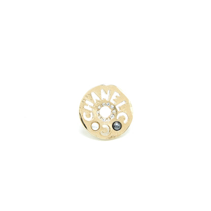 Chanel Round Letters Earrings Crystal Pearl L
