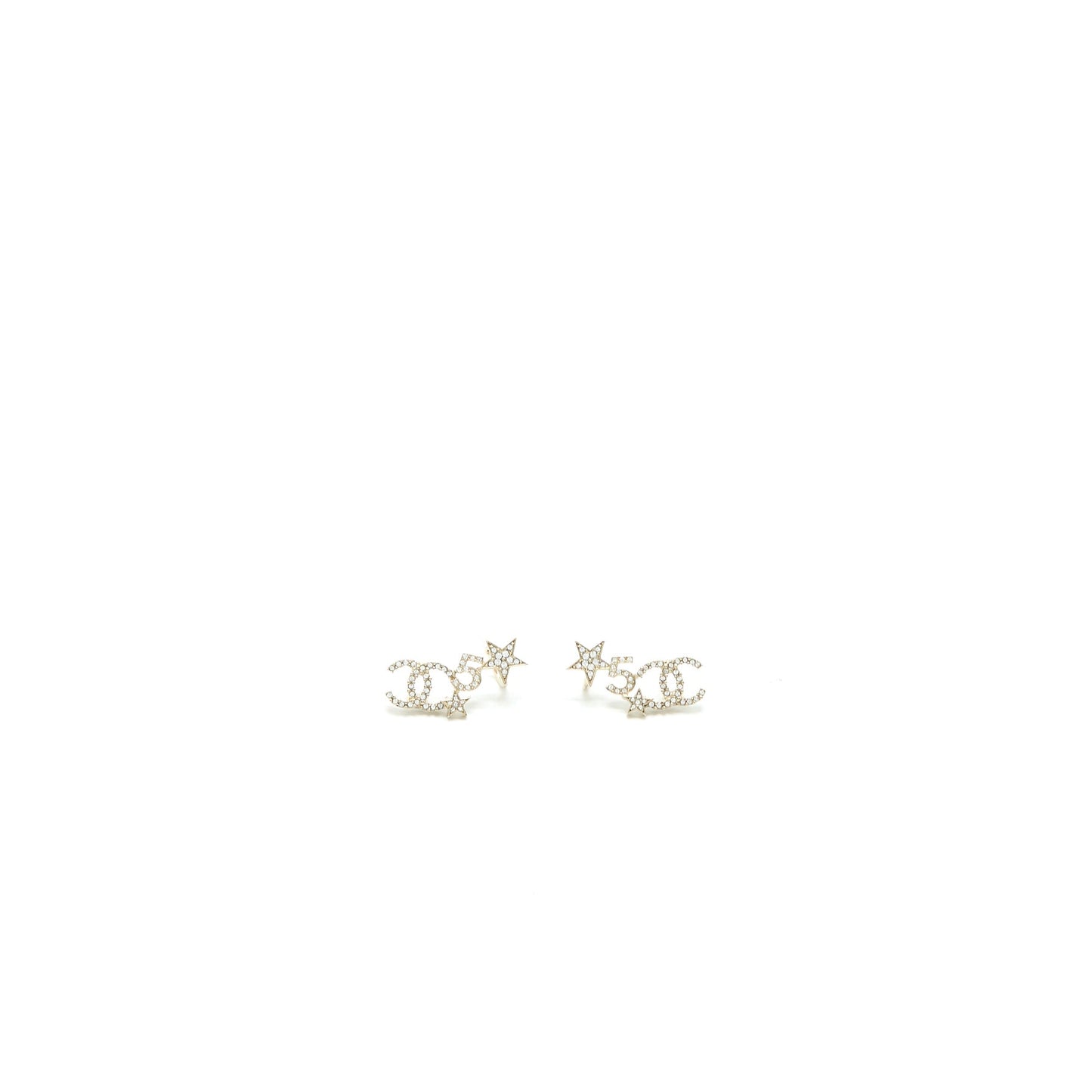 Chanel CC Logo No.5 Star Earrings Crystal Light Gold Tone