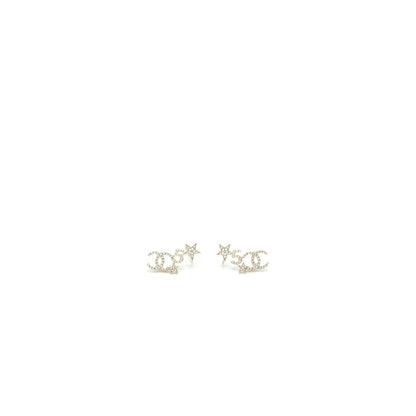 Chanel CC Logo No.5 Star Earrings Crystal Light Gold Tone
