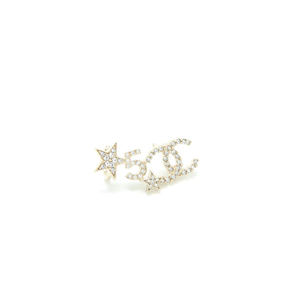 Chanel CC Logo No.5 Star Earrings Crystal Light Gold Tone