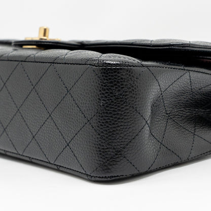 CHANEL Medium Classic Double Flap Bag Caviar Black  (Microchip)