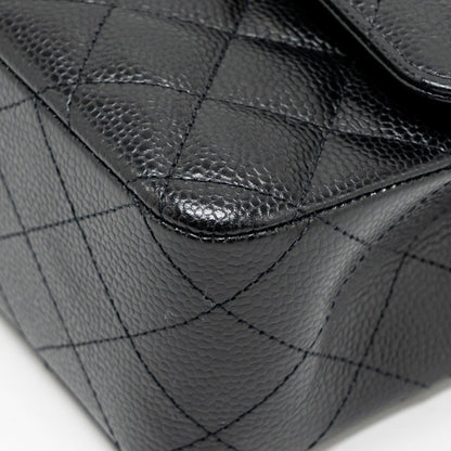 CHANEL Medium Classic Double Flap Bag Caviar Black  (Microchip)