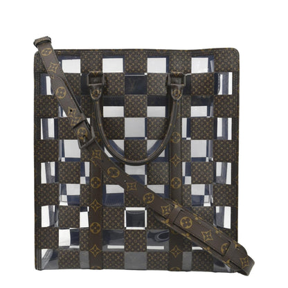 LOUIS VUITTON Sac Plat Chess PVC Monogram Coated Canvas Tote Shoulder Bag Brown