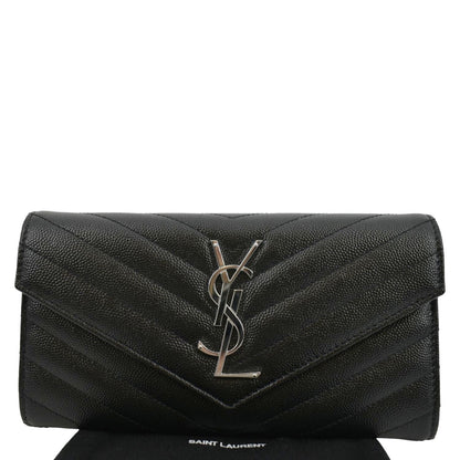 YVES SAINT LAURENT Monogram Grain De Poudre Leather Wallet Black