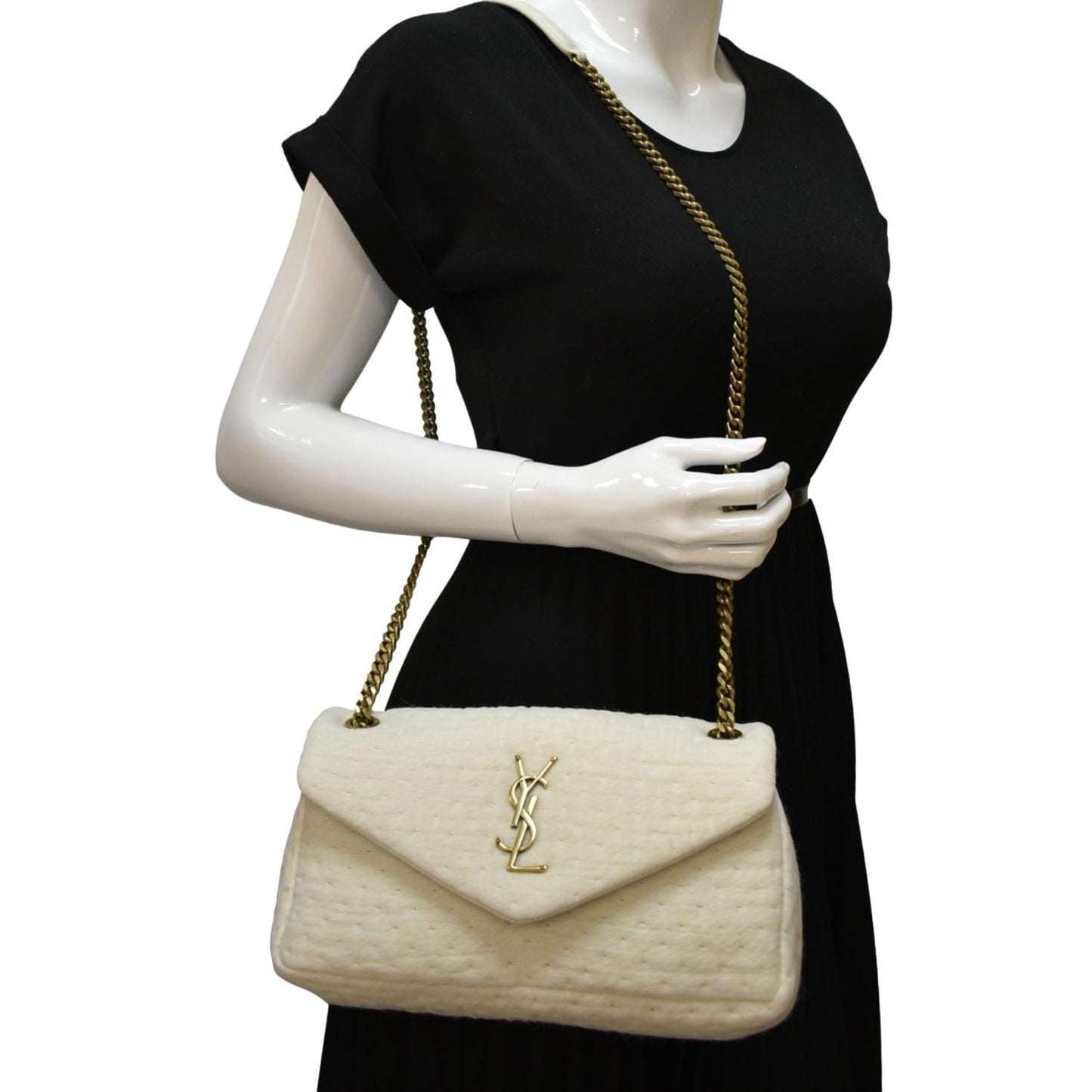 YVES SAINT LAURENT Calypso Organza Leather Crossbody Bag White