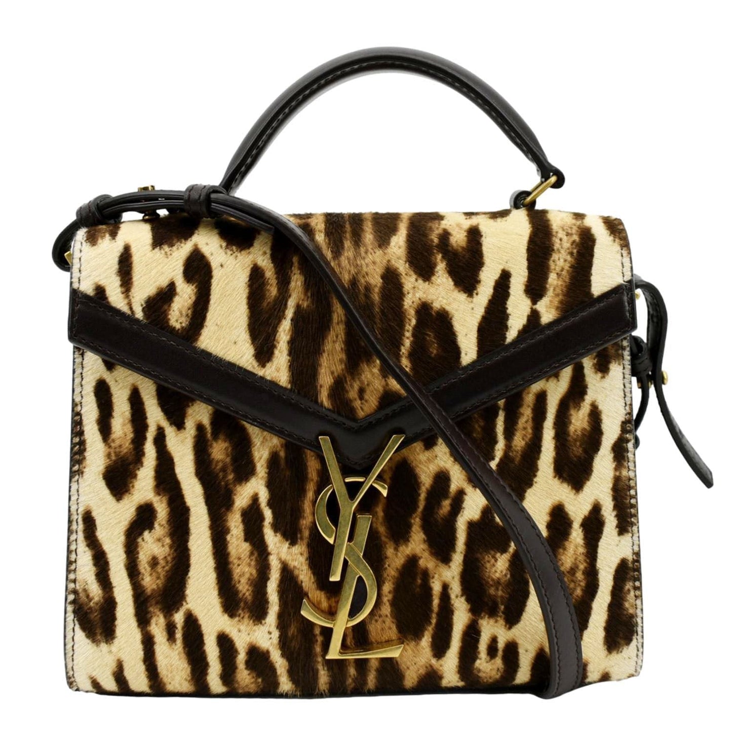 YVES SAINT LAURENT Cassandra Leopard Print Monogram Canvas Shoulder Bag Maroon