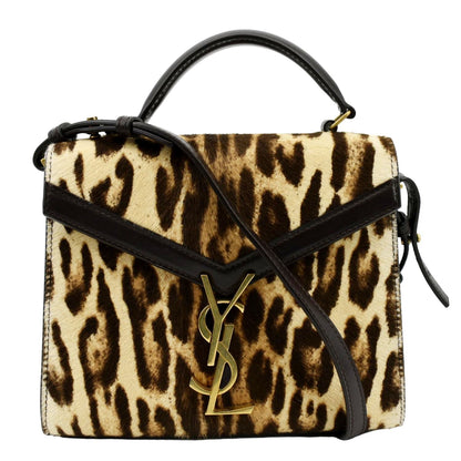 YVES SAINT LAURENT Cassandra Leopard Print Monogram Canvas Shoulder Bag Maroon