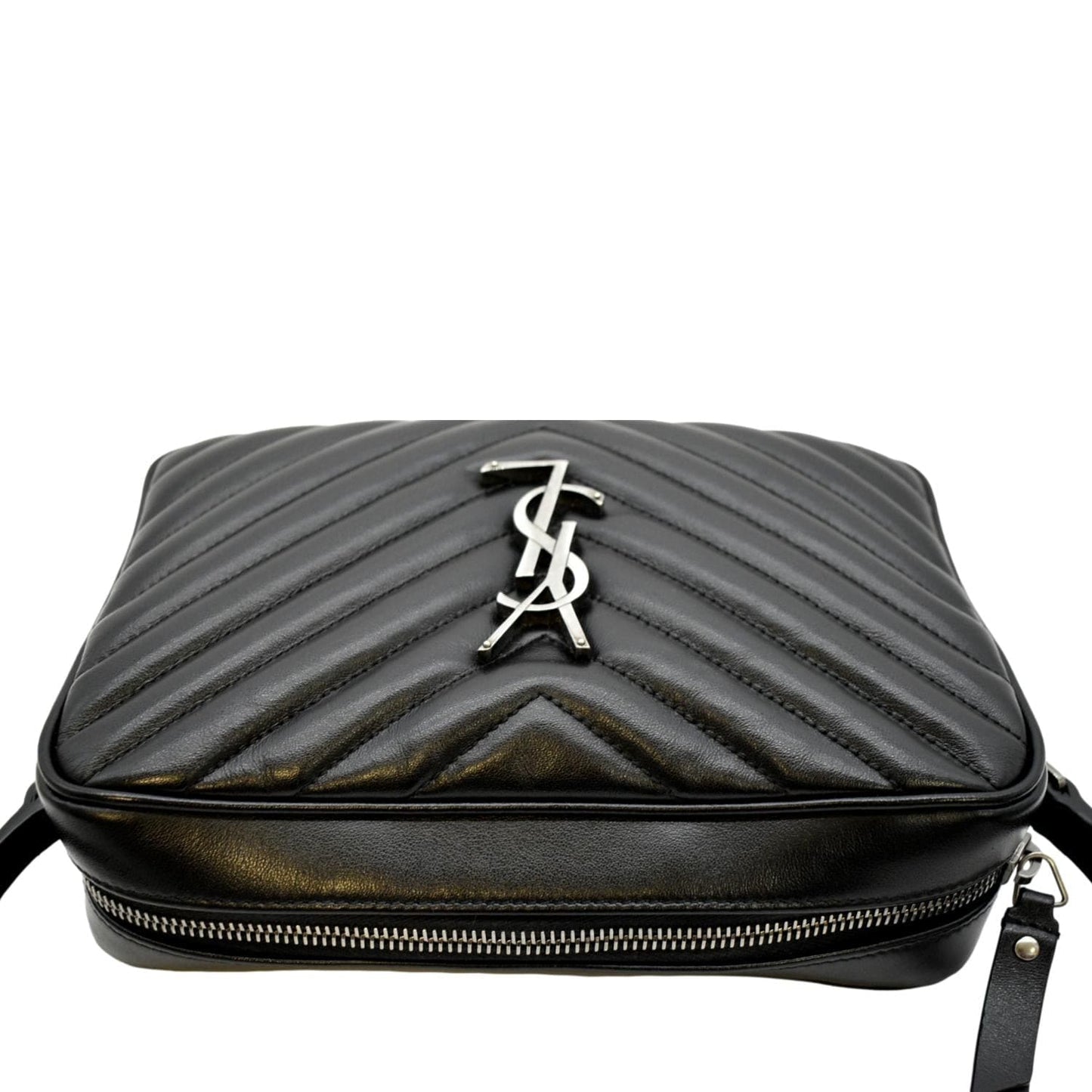 YVES SAINT LAURENT Lou Chevron Leather Camera Crossbody Bag Black